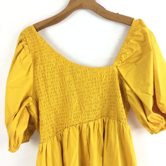 Eloquii Womens Smocked Bodice Asymmetrical Neck Preppy Boho Midi Dress Yellow 22 - Picture 4 of 11